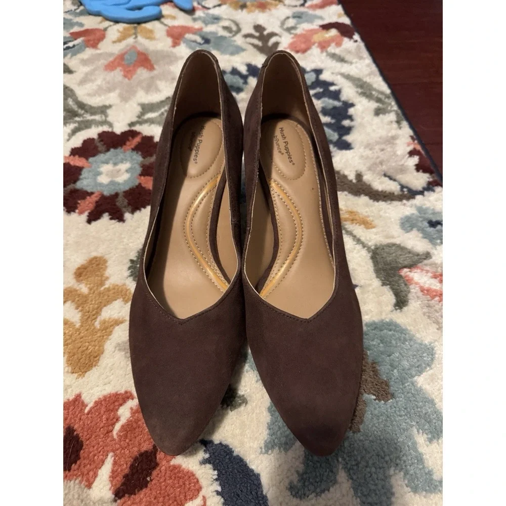 Hush Puppies Suede Pumps Size 10 Brown Comfort Minimalist Office Block Heel